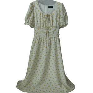 Scarlet Darkness Floral Midi Dress Medium Milkmaid Y2K Prairie Summer Puff Slv